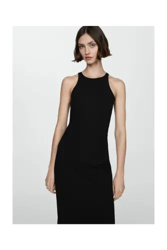 Midi-dress with slit - Black - 3