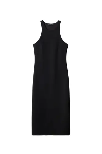Midi-dress with slit - Black - 4