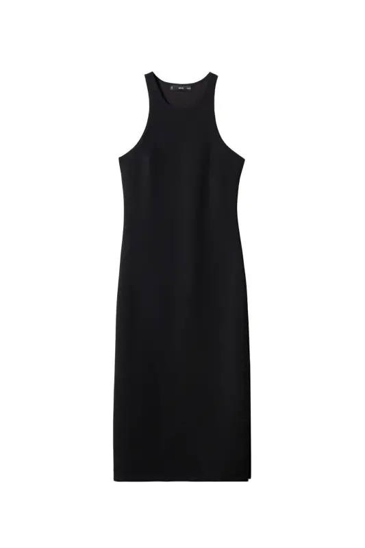 Midi-dress with slit - Black - 4