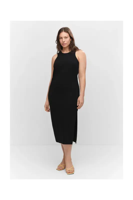 Midi-dress with slit - Black - 6