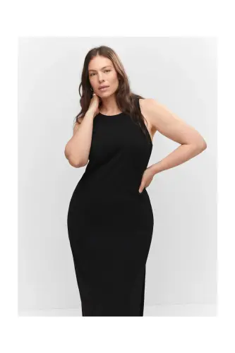 Midi-dress with slit - Black - 8