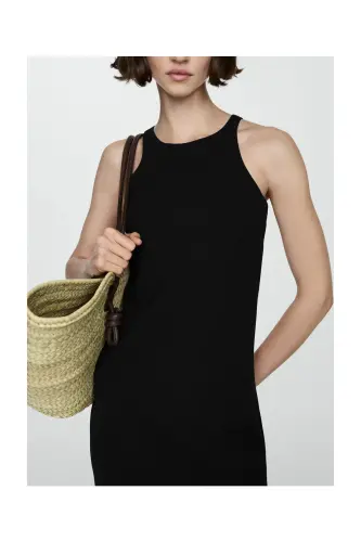 Midi-dress with slit - Black - 9