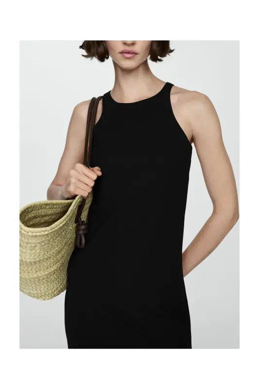 Midi-dress with slit - Black - 9