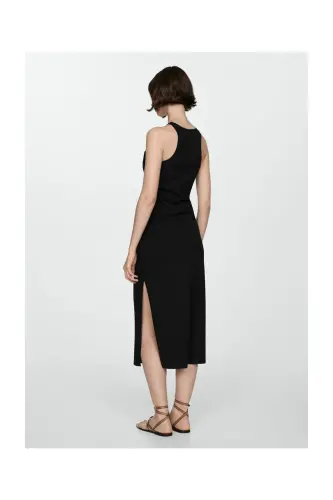 Midi-dress with slit - Black - 11
