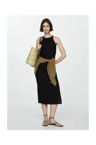 Midi-dress with slit - Black - MANGO WOMAN (1)