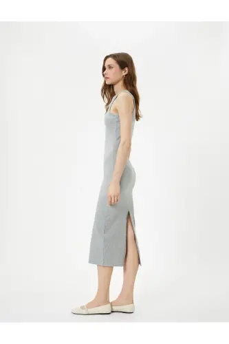 Midikleid Neckholder, figurbetont, gerippt - Grau - 1