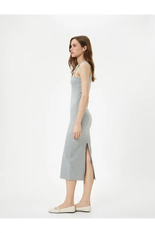 Midikleid Neckholder, figurbetont, gerippt - Grau - KOTON