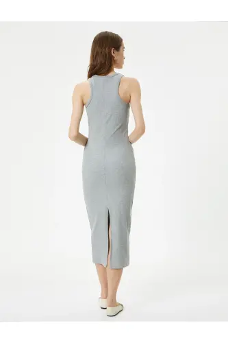 Midikleid Neckholder, figurbetont, gerippt - Grau - 4