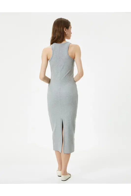 Midikleid Neckholder, figurbetont, gerippt - Grau - 4