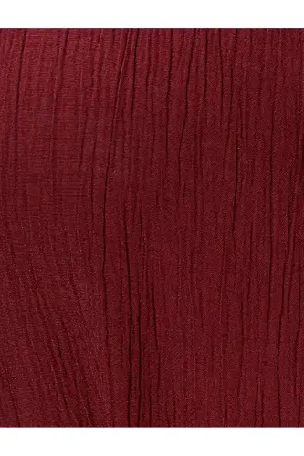 Midi Gömlek Elbise Astarsız İnce Kumaş Düğmeli Beli Kuşaklı Viskon - Bordo - 6