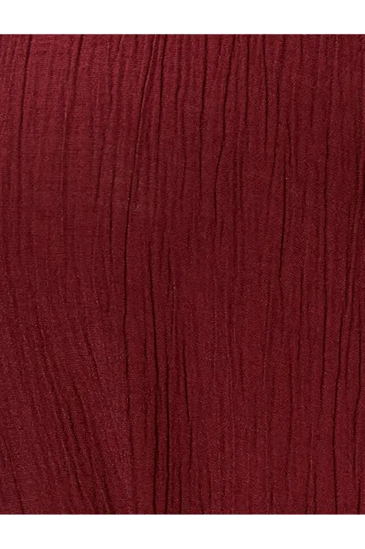 Midi Gömlek Elbise Astarsız İnce Kumaş Düğmeli Beli Kuşaklı Viskon - Bordo - 6