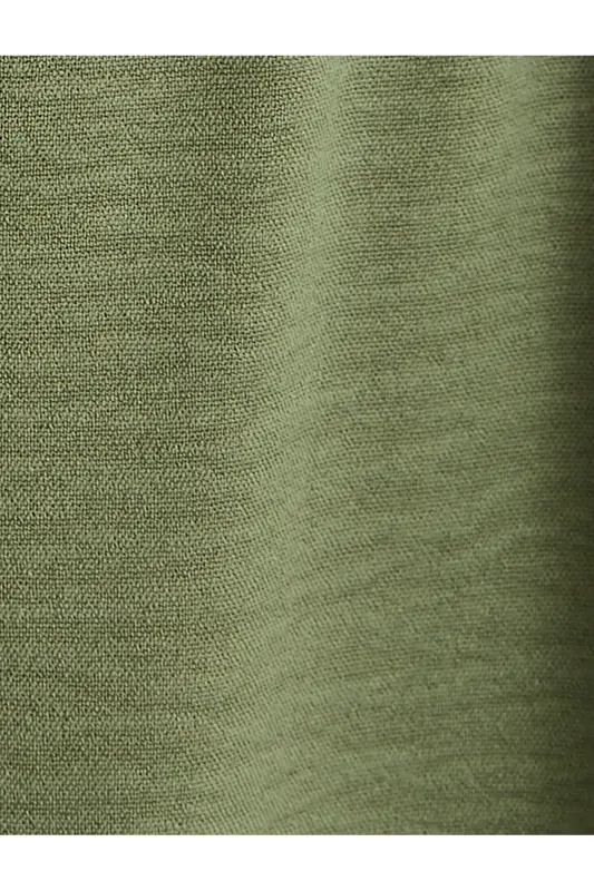 Midi Gömlek Elbise Beli Kuşaklı Düğmeli Cepli Apoletli-Haki - 6