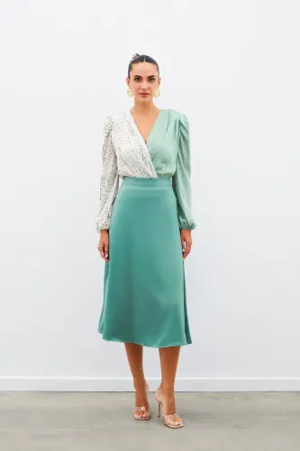 Миди юбка из атласа - ХАКИ-ХАКИ - SATEEN (1)