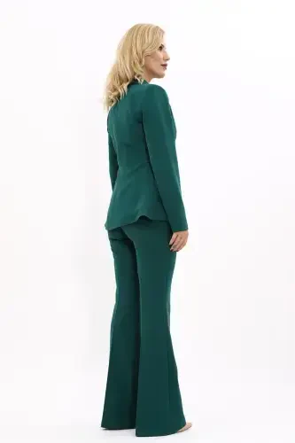 Midi Jacket & Flare Leg Pants Set-Emerald-Green - 2
