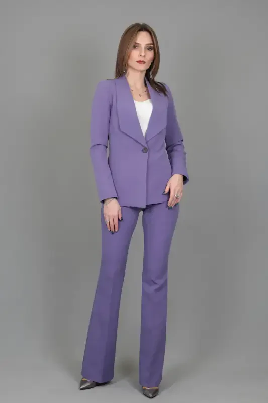 Midi Jacket & Flare Leg Pants Set-lilac-Lilac - 2
