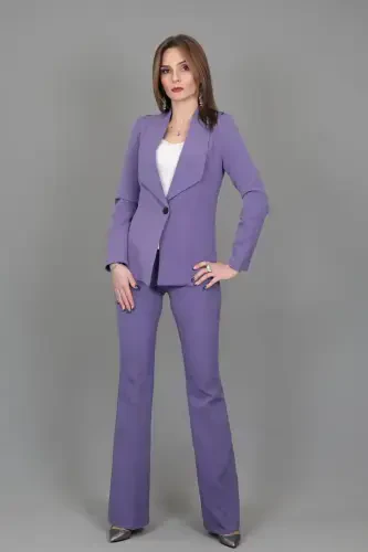 Midi Jacket & Flare Leg Pants Set-lilac-Lilac - 6