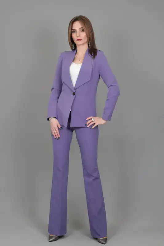 Midi Jacket & Flare Leg Pants Set-lilac-Lilac - 7