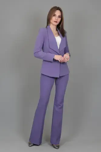 Midi Jacket & Flare Leg Pants Set-lilac-Lilac - 8