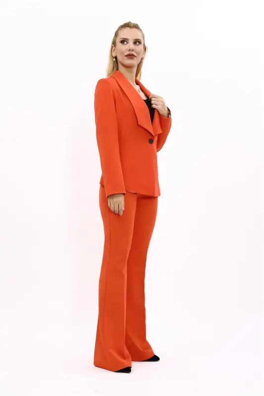 Midi Jacket & Flare Leg Pants Set-Orange-Orange - 2