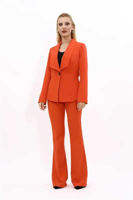Midi Jacket & Flare Leg Pants Set-Orange-Orange - 1