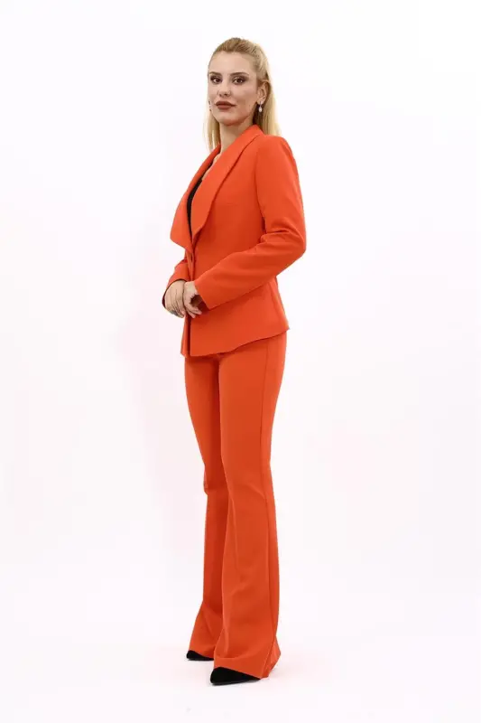 Midi Jacket & Flare Leg Pants Set-Orange-Orange - 5