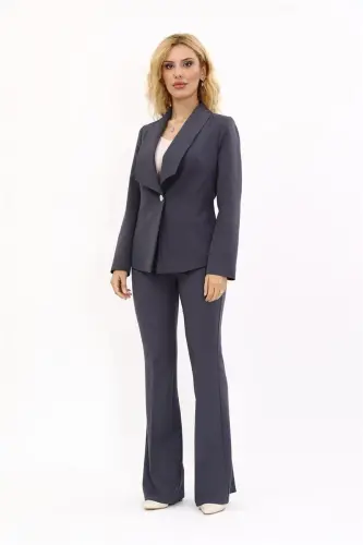 Midi Jacket & Flare Leg Pants Set-Smoked-Smoked - 4