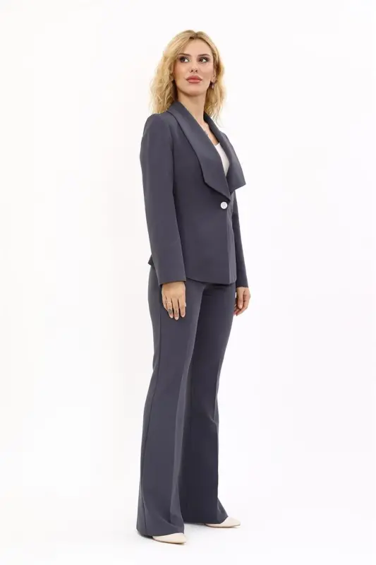 Midi Jacket & Flare Leg Pants Set-Smoked-Smoked - 5