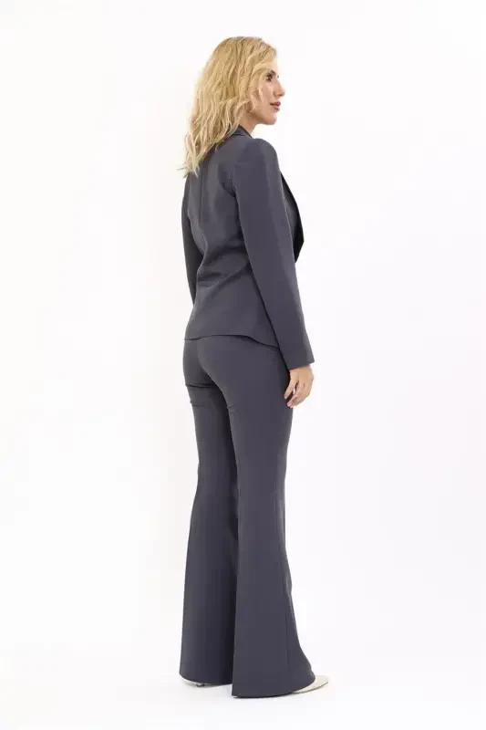 Midi Jacket & Flare Leg Pants Set-Smoked-Smoked - 2