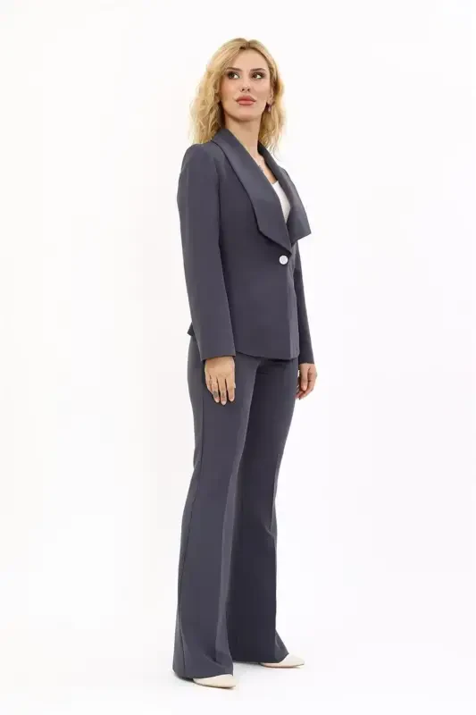 Midi Jacket & Flare Leg Pants Set-Smoked-Smoked - 5