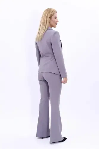 Midi Jacket & Flare Leg Pants Suit-Anthracite-Anthracite - ÖNDER ÖZSOY (1)
