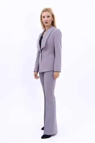 Midi Jacket & Flare Leg Pants Suit-Anthracite-Anthracite - 3