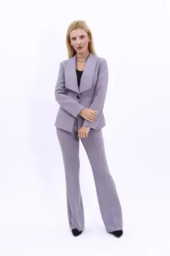 Midi Jacket & Flare Leg Pants Suit-Anthracite-Anthracite - 4