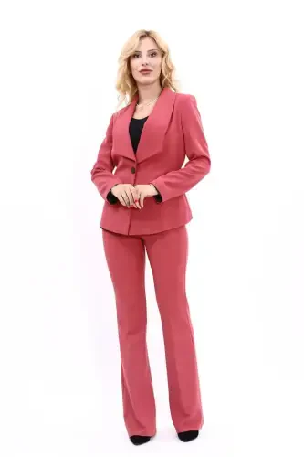 Midi Jacket & Flare Leg Pants Suit-Brick-Brick - 5