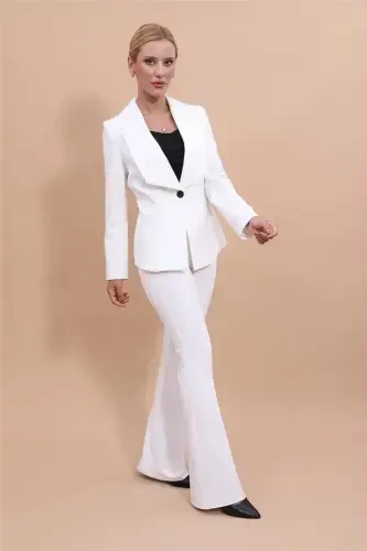 Midi Jacket & Flare Leg Pants Suit-Ecru-Ecru - ÖNDER ÖZSOY (1)
