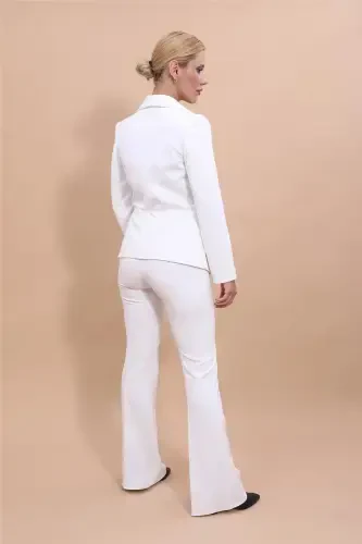 Midi Jacket & Flare Leg Pants Suit-Ecru-Ecru - 4