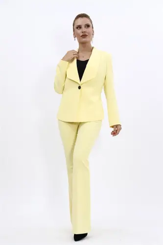 Midi Jacket & Flare Leg Pants Suit-Yellow-Yellow - ÖNDER ÖZSOY (1)