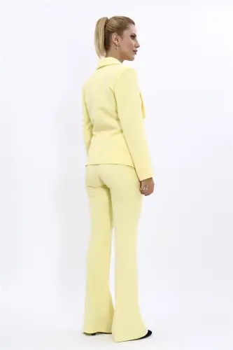 Midi Jacket & Flare Leg Pants Suit-Yellow-Yellow - 3