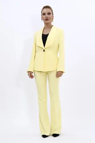 Midi Jacket & Flare Leg Pants Suit-Yellow-Yellow - 5