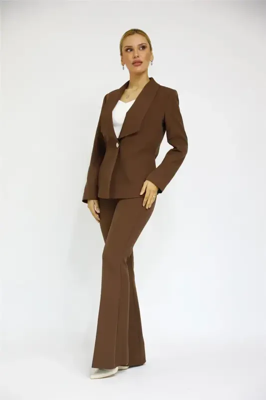 Midi Jacket & Flared Pants Set-bitter Coffee-bitter Coffee - 2