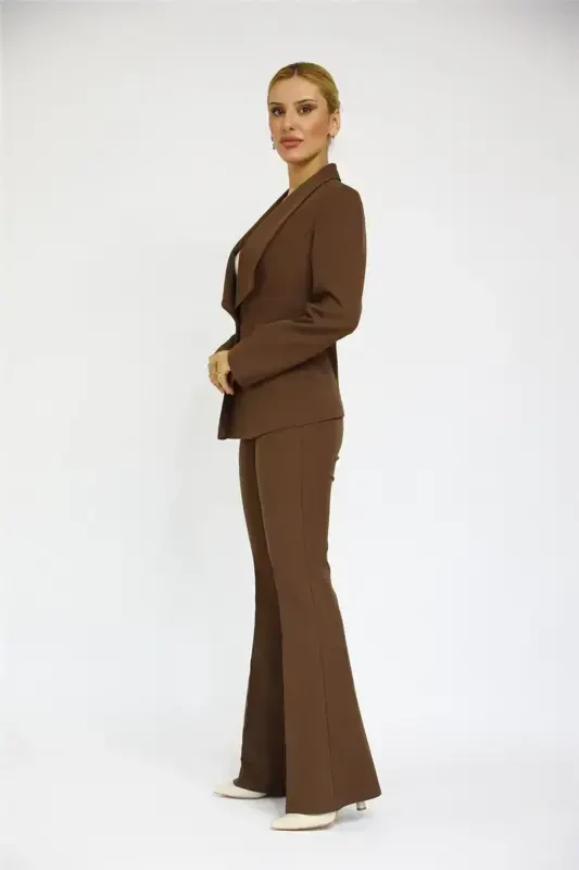 Midi Jacket & Flared Pants Set-bitter Coffee-bitter Coffee - 3