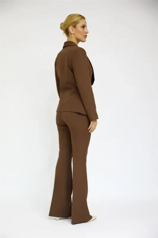 Midi Jacket & Flared Pants Set-bitter Coffee-bitter Coffee - 5