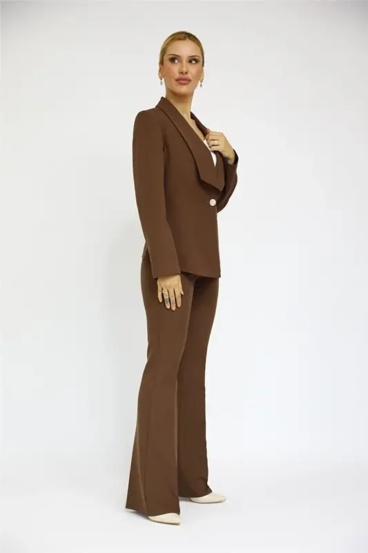 Midi Jacket & Flared Trousers Set - Bitter Coffee - Bitter Coffee - 4