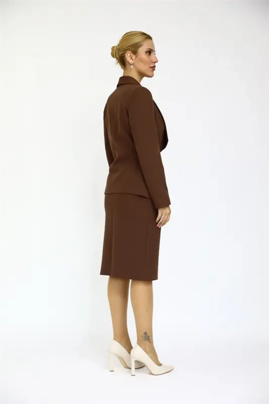 Midi Jacket & Pencil Skirt Set-bitter Coffee-bitter Coffee - 2