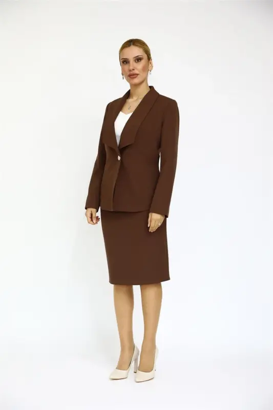 Midi Jacket & Pencil Skirt Set-bitter Coffee-bitter Coffee - 4
