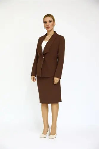 Midi Jacket & Pencil Skirt Set - Bitter Coffee - Bitter Coffee - 4
