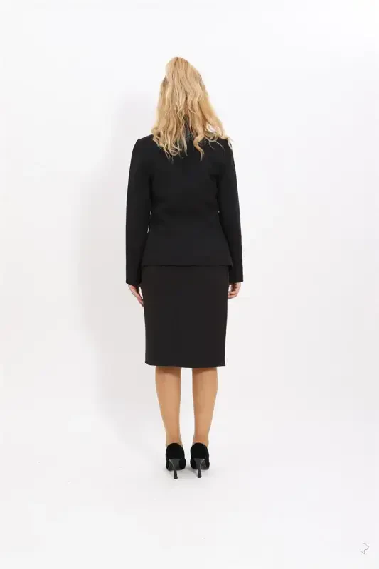 Midi Jacket & Pencil Skirt Set-black-Black - 4