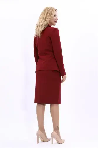 Midi Jacket & Pencil Skirt Set-burgundy-Burgundy - 4