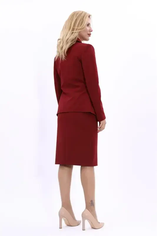 Midi Jacket & Pencil Skirt Set-burgundy-Burgundy - 4