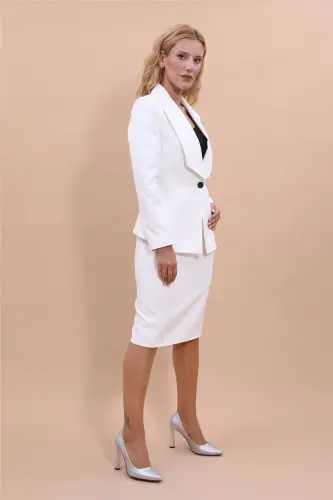 Midi Jacket & Pencil Skirt Set-Ecru-Ecru - 3