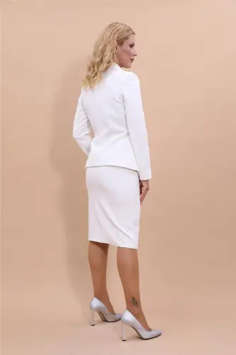 Midi Jacket & Pencil Skirt Set-Ecru-Ecru - 5